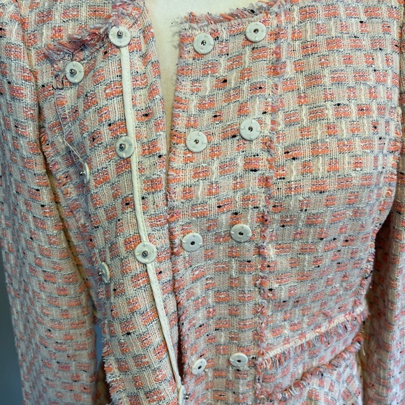 Rebecca Taylor Bright Coral and Cream Tweed Jacket 10 - Picture 9 of 13